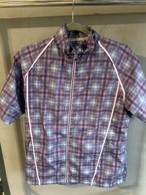 Sunice Purple Plaid Short-Sleeve Wind Shirt with Pink Accents
